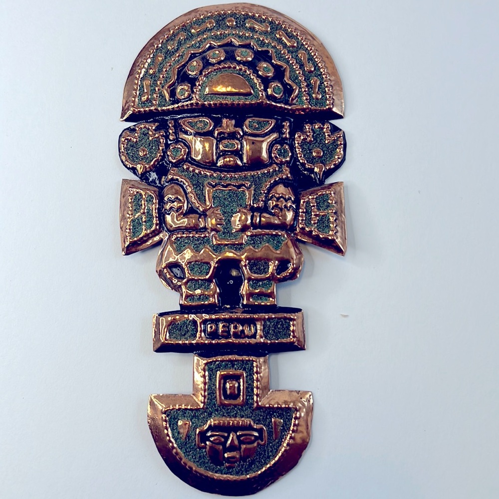 Peruvian copper wall decore inca god